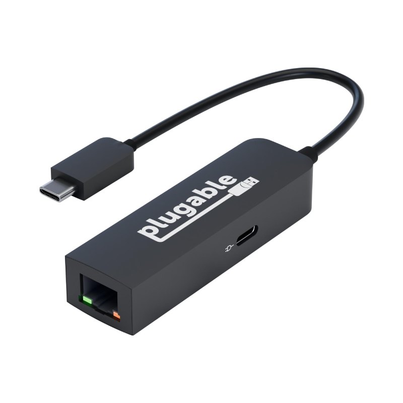 Plugable Technologies USB C to Ethernet Adapter 2.5Gb with 100W USB-C PD Charging, 2.5 Gigabit Type C USB Ethernet Adapter for Windows, MacBook, Chrome, iPad, Surface, XPS, Thunderbolt 4, USB4 (USBC-E2500PD)