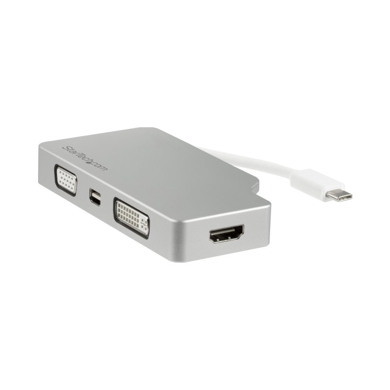 StarTech.com Adaptateur Multiport USB-C avec HDMI/VGA/Mini DisplayPort ou DVI - Convertisseur Moniteur USB Type C vers HDMI 1.4 ou mDP 1.2 (4K) - VGA ou DVI (1080p) - Aluminium Argenté