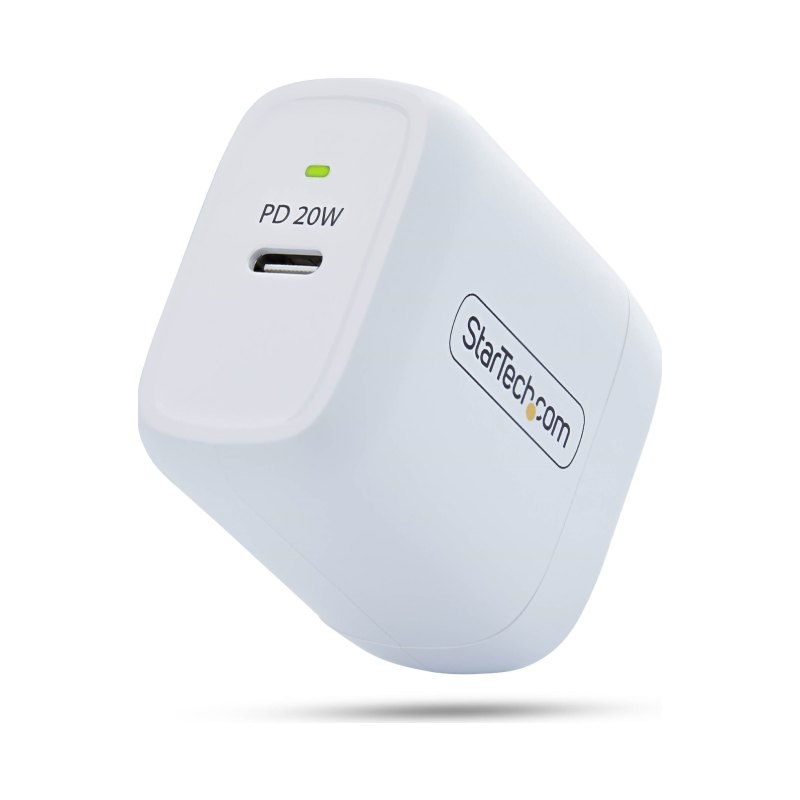 StarTech.com 20W USB‑C Wall Charger, Portable Charger with USB Power Delivery Fast Charging, 5V/9V PD, USB-C Charger, White