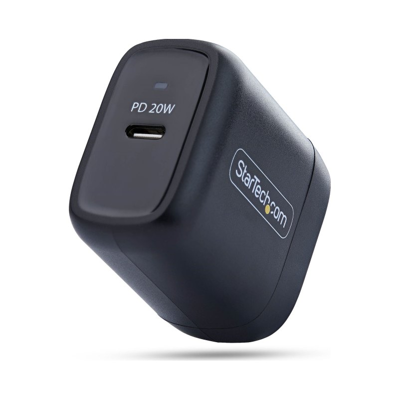 StarTech.com 20W USB‑C Wall Charger, Portable Charger with USB Power Delivery Fast Charging, 5V/9V PD, USB-C Charger, Black