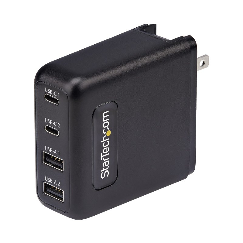 StarTech.com 100W USB-C Wall Charger, 2x USB-C/2x USB-A, Quick Charging Portable GaN Charger Power Adapter, USB Power Delivery 3.0
