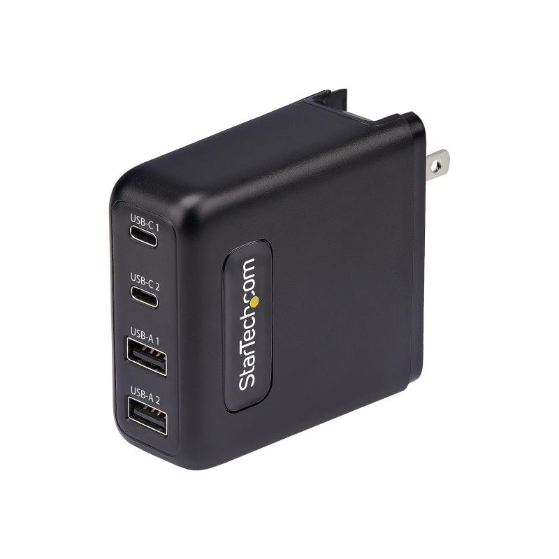 StarTech.com 100W USB-C Wall Charger, 2x USB-C/2x USB-A, Quick Charging Portable GaN Charger Power Adapter, USB Power Delivery 3.0