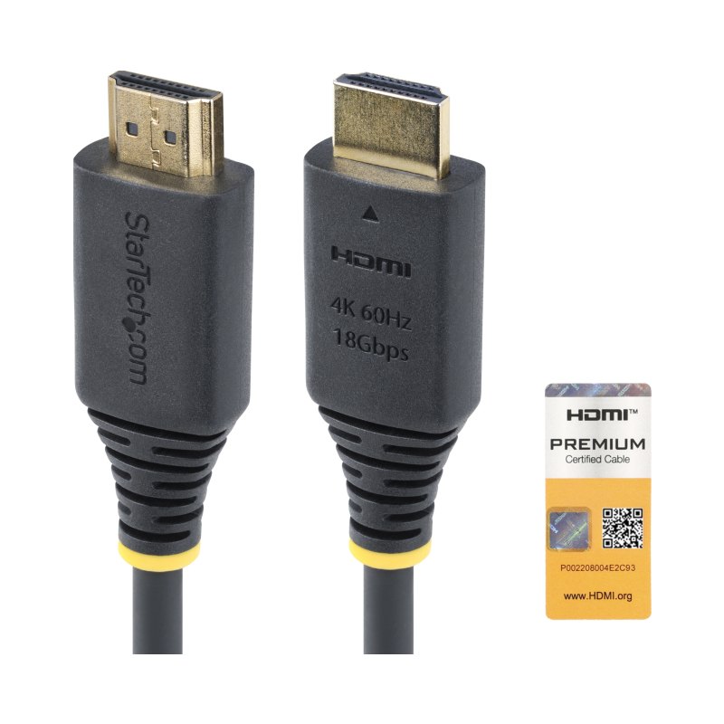 StarTech.com Câble HDMI Haut Débit de 50cm Certifié Premium, 4K 60Hz/1440p 144Hz, HDR10/HDCP 2.2/ARC, 18Gbps, Cordon HDMI 2.0 UHD pour TV/Moniteur/Affichage, Gaine TPE