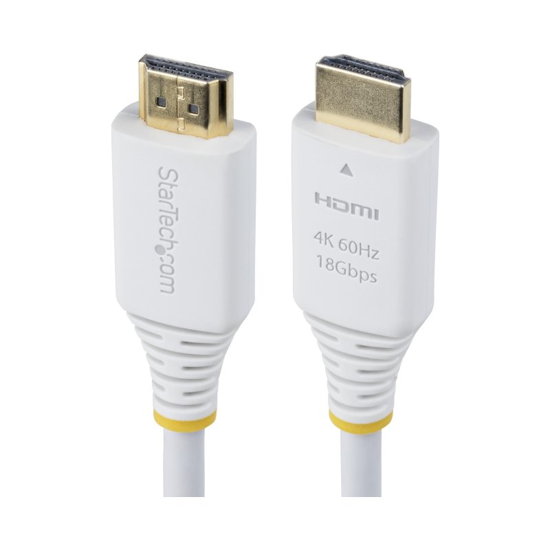 StarTech.com Câble HDMI Haut Débit Certifié Premium de 1,8m, 4K 60Hz/1440p 144Hz, HDR10/HDCP 2.2/ARC, 18Gbps, Cordon UHD HDMI 2.0 pour TV/Moniteur/Affichage, Gaine TPE, Blanc