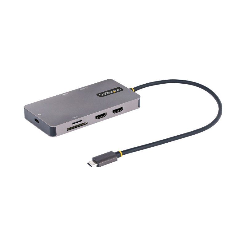 StarTech.com Adaptateur Multiport USB C - Vidéo Double HDMI 4K 60Hz - Hub USB-A 5 Gbps à 2 Ports, 100W Power Delivery Pass-Through, GbE, SD/Micro SD, Station d'Accueil/Mini Dock pour PC Portable, Câble 30cm