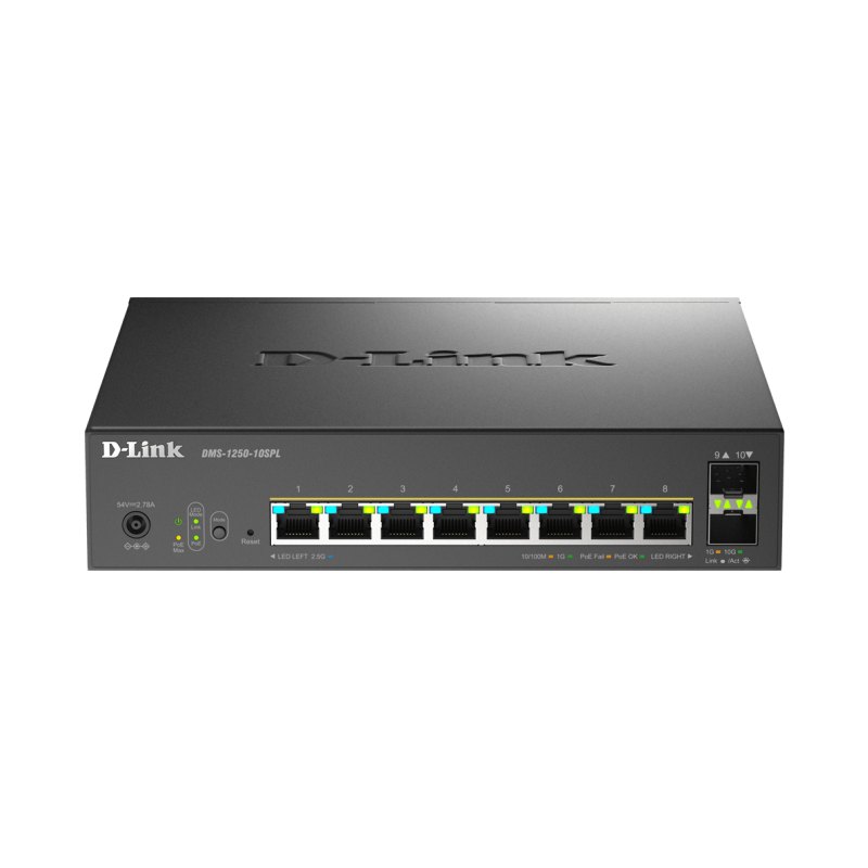 D-Link 10-Port Multi-Gigabit Smart Managed PoE+ Switch including 8 multi-Gigabit 2.5G PoE and 2 10G SFP+ ports