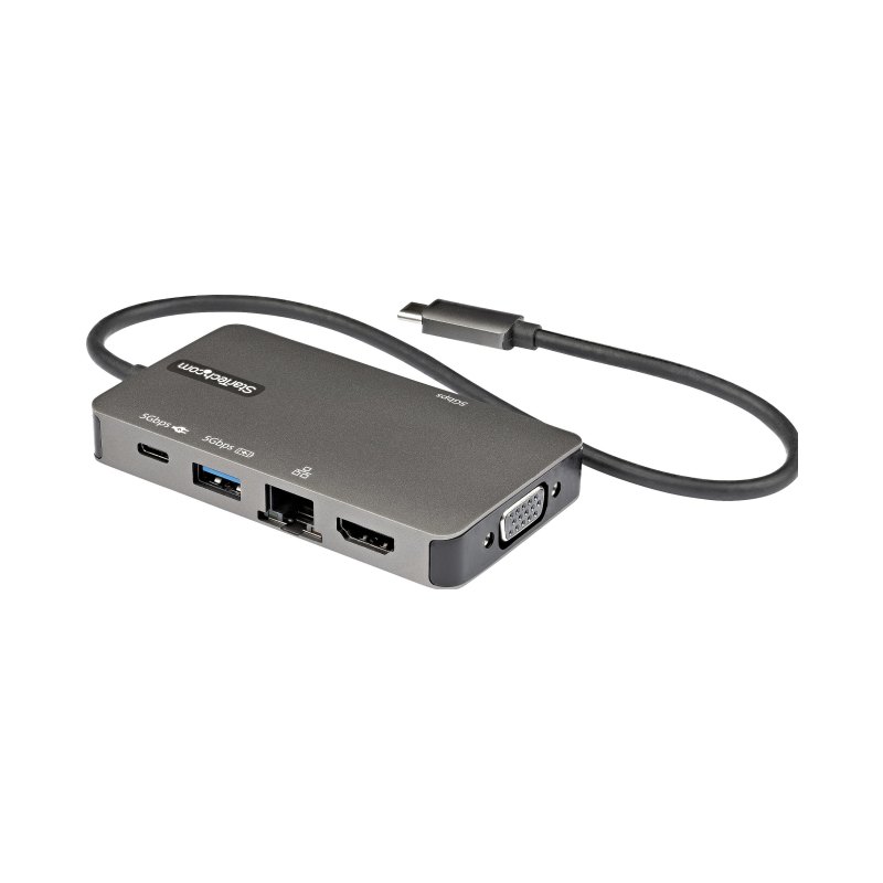 StarTech.com Adaptateur Multiports USB-C - USB-C vers HDMI 4K 30Hz ou VGA 1080p - Mini Dock USB Type-C avec Alimentation 100W Passthrough - Hub USB 3 Ports USB 5Gbps - GbE - Câble Intégré 30cm