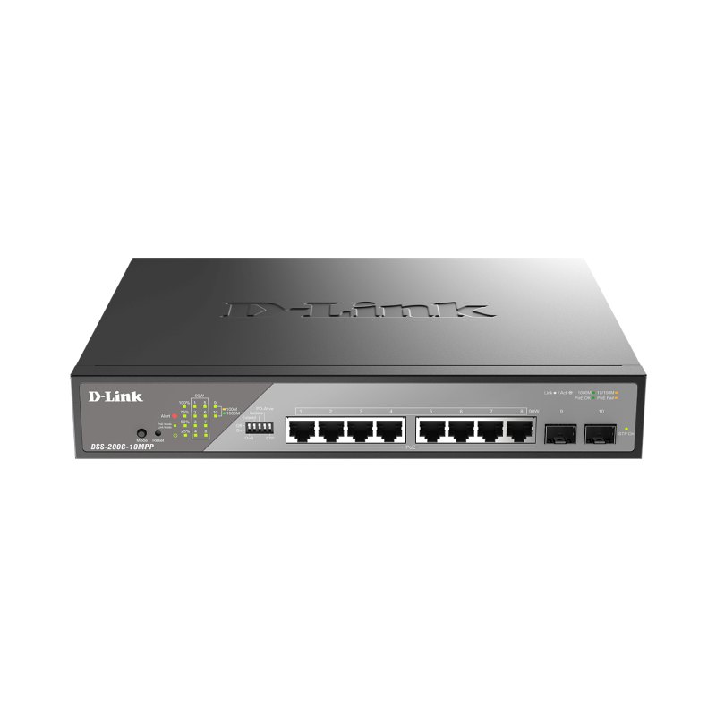 D-Link DSS-200G-10MPP network switch Managed L2 Gigabit Ethernet (10/100/1000) Power over Ethernet (PoE) 1U Black, Grey