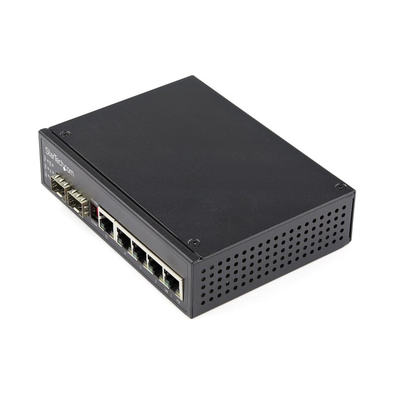 StarTech.com Industrial 6 Port Gigabit Ethernet Switch 4 PoE RJ45 +2 SFP Slots 30W PoE+ 48VDC 10/100/1000 Power Over Ethernet LAN Switch -40C to 75C with DIN Connector/Mountable
