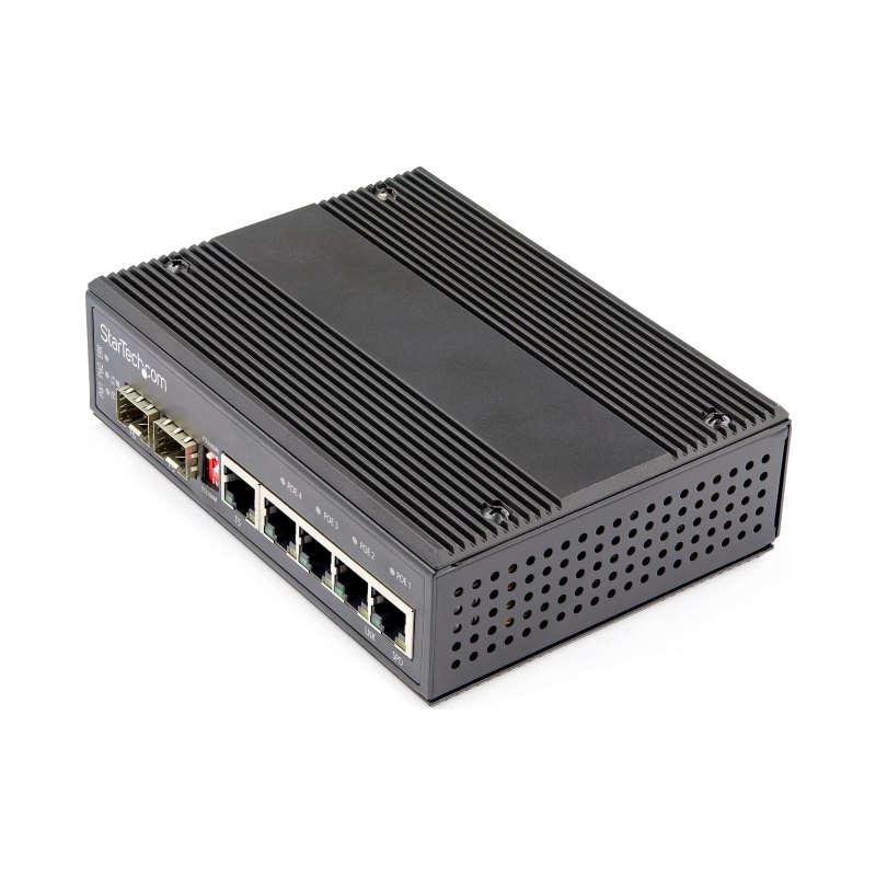 StarTech.com Industrial 6 Port Gigabit Ethernet Switch - 4 PoE RJ45 +2 SFP Slots 30W PoE+ 12-48VDC 10/100/1000 Rugged Power Over Ethernet LAN Switch -40C to 75C - DIN Mountable
