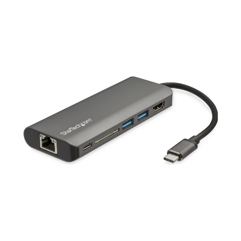 StarTech.com Adaptateur Multiport USB-C - Mini Dock USB-C avec HDMI 4K, 3x USB 3.0 Hub, SD/SDHC, GbE, 100W PD 3.0 Pass-Through - Station d'Accueil USB-C pour PC Portable Type-C/Thunderbolt 3