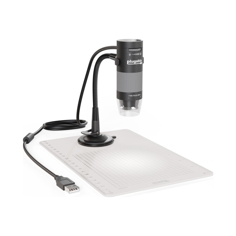Plugable Technologies Digital Microscope with Flexible Arm Observation Stand Compatible with USB and USB-C Windows, macOS, ChromeOS, iPad (USB C), Android, Linux systems (2MP, 250x Magnification)