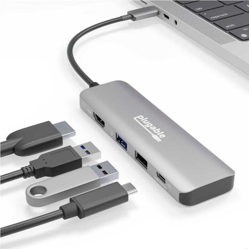 Plugable Technologies USBC-4IN1 station d'accueil Avec fil USB 3.2 Gen 2 (3.1 Gen 2) Type-C Argent