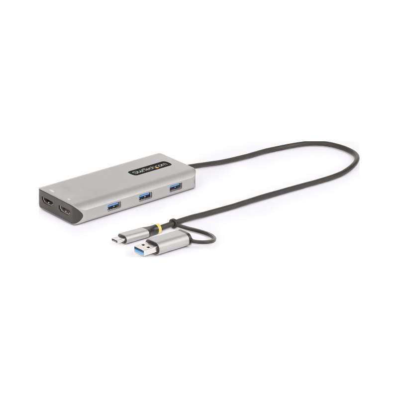 StarTech.com Adaptateur Multiport USB-C avec Dongle USB-C vers USB-A, Double HDMI (4K30Hz/1080p60Hz), 3x USB-A 5Gbps, Mini Station d'Accueil de Voyage, Dock/Station d'Accueil pour PC Portable, Câble de 40 cm