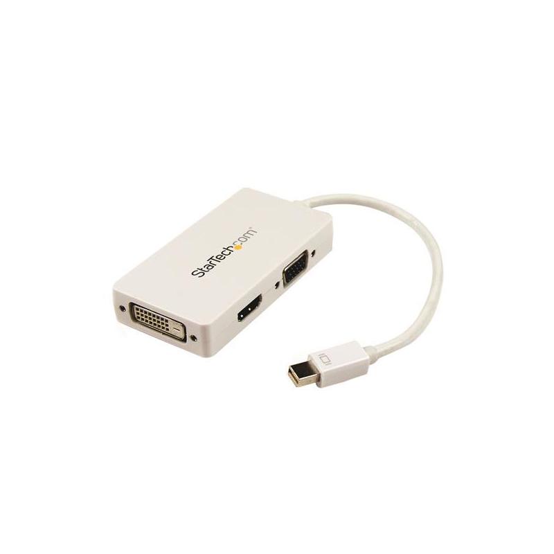 StarTech.com Travel A/V Adapter: 3-in-1 Mini DisplayPort to VGA DVI or HDMI Converter - White