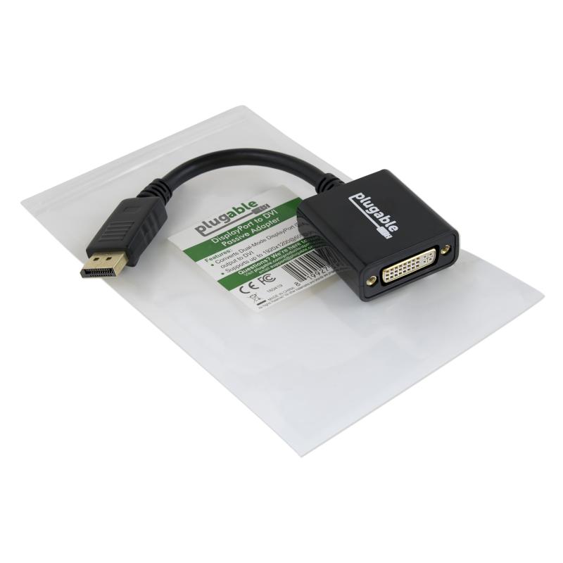 Plugable Technologies DisplayPort to DVI Adapter, Driverless, Compatible with Windows and Linux Systems and Displays up to 1920x1200@60Hz, Passive 2