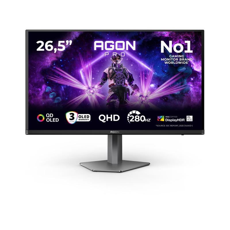 AOC AGON PRO AG276QZD2 computer monitor 67.3 cm (26.5") 2560 x 1440 pixels Quad HD QD-OLED Black, Grey