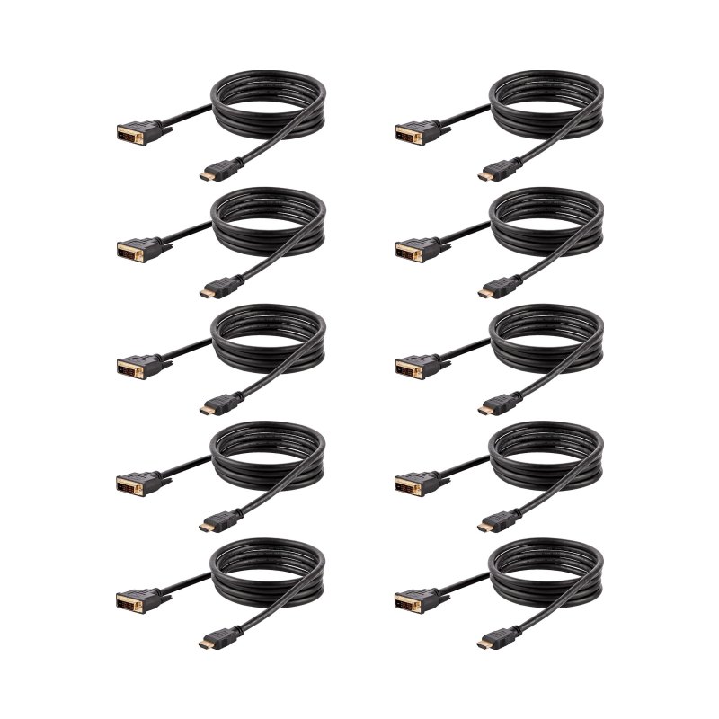 StarTech.com 6ft (1.8m) HDMI to DVI Cable, DVI-D to HDMI Display Cable (1920x1200p), 10 Pack, Black, 19 Pin HDMI to DVI-D Cable Adapter M/M, Digital Monitor Cable, DVI to HDMI Cord
