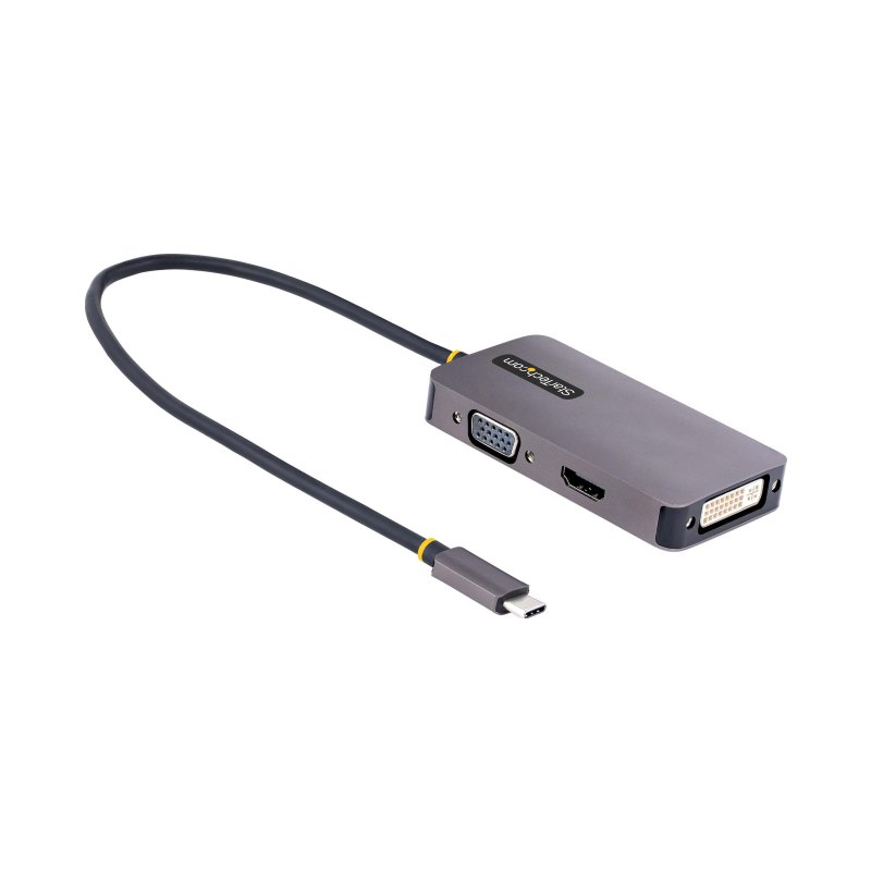 StarTech.com USB C Video Adapter, USB C to HDMI DVI VGA Adapter, Up to 4K 60Hz, Aluminum, Multiport Video Display Adapter, Thunderbolt 3 / 4 Compatible, USB Type C Travel Adapter