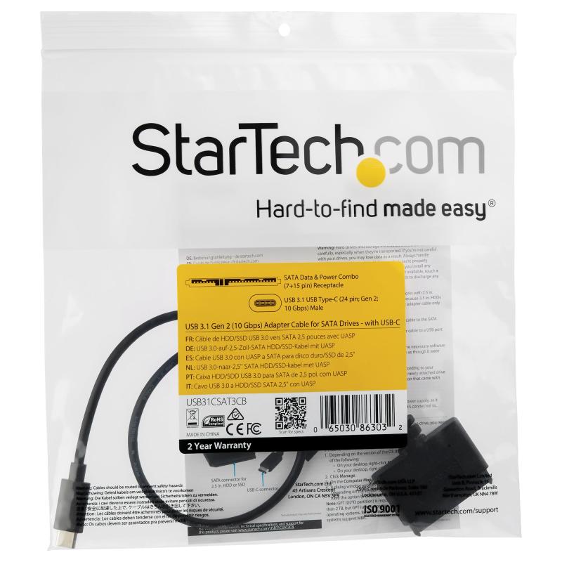 StarTech.com SATA to USB-C Cable, USB 10Gbps to 2.5in SATA I II III Hard Drive Adapter, External Converter for SSD or HDD Data Transfer 4
