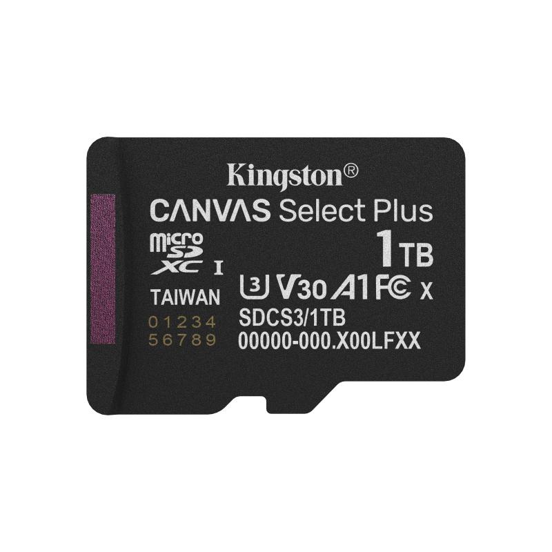 Kingston Technology 1TB microSDXC Canvas Select Plus Gen3 150MB/s A1 Card + Adapter 3
