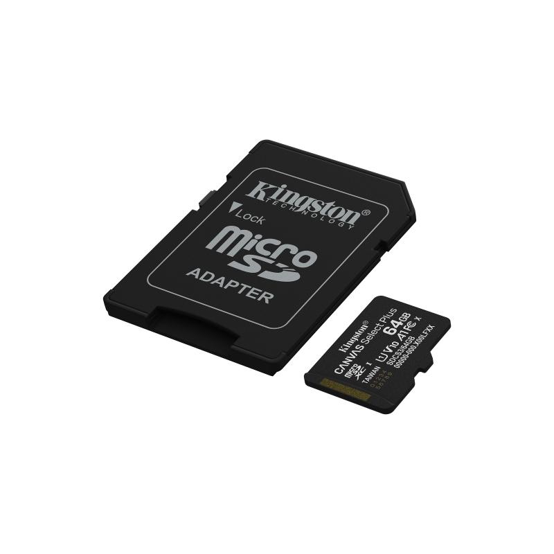 Kingston Technology 64GB microSDXC Canvas Select Plus Gen3 100MB/s A1 Card + Adapter 2