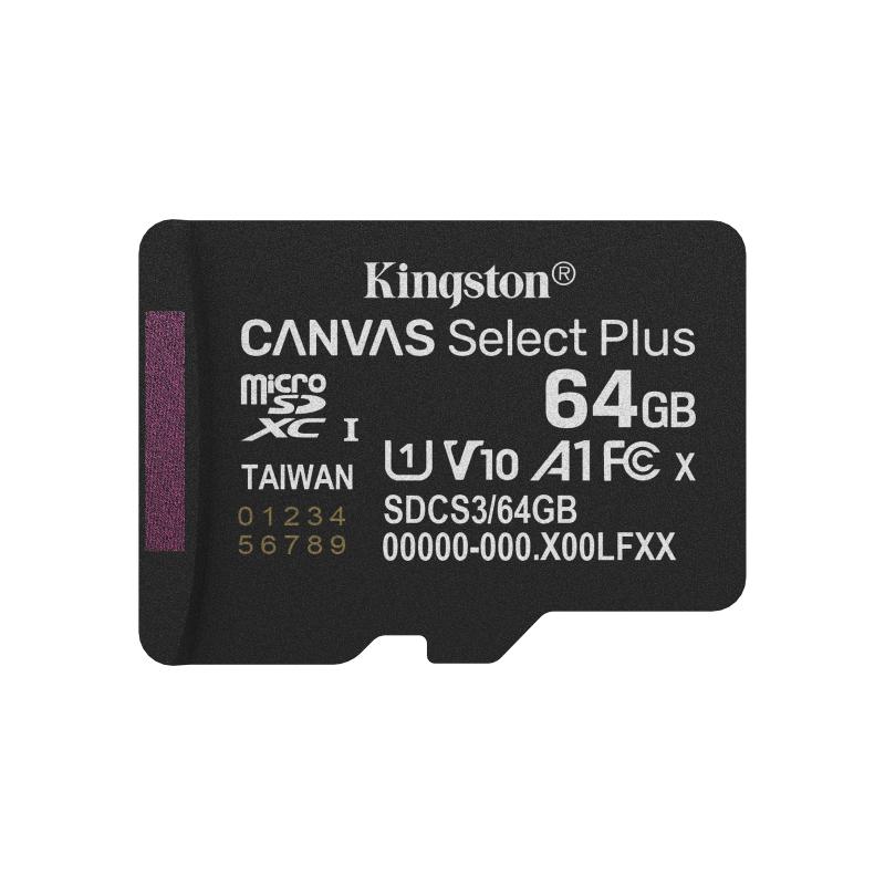 Kingston Technology 64GB microSDXC Canvas Select Plus Gen3 100MB/s A1 Card + Adapter 3