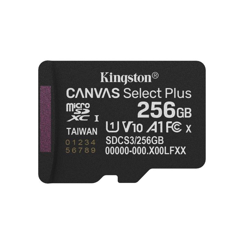 Kingston Technology 256GB microSDXC Canvas Select Plus Gen3 150MB/s A1 Card + Adapter 3