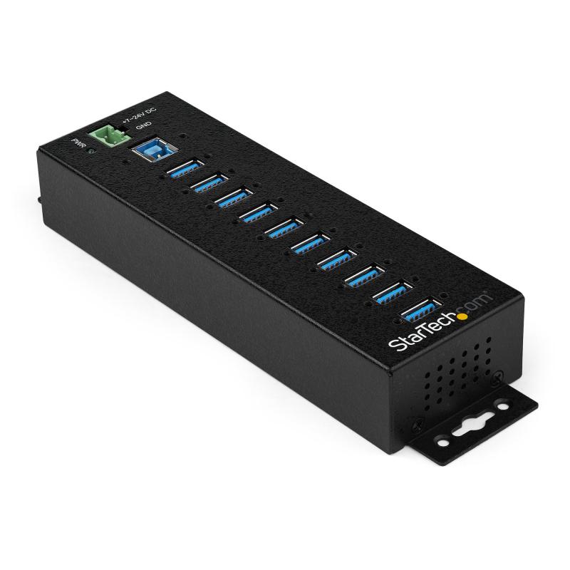 StarTech.com 10-Port USB 3.0 Hub with Power Adapter - Metal Industrial USB-A Hub with ESD & 350W Surge Protection - Din/Wall/Desk Mountable - High Speed USB 3.2 Gen 1 (5Gbps) Hub - TAA
