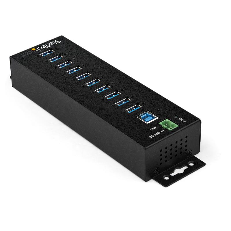 StarTech.com 10-Port USB 3.0 Hub with Power Adapter - Metal Industrial USB-A Hub with ESD & 350W Surge Protection - Din/Wall/Desk Mountable - High Speed USB 3.2 Gen 1 (5Gbps) Hub - TAA 2