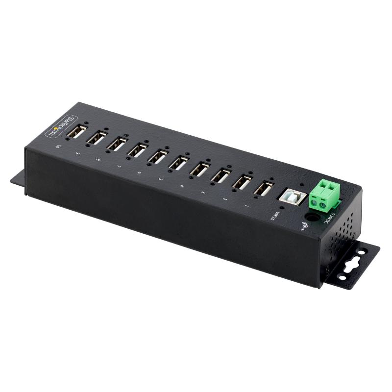 StarTech.com 10-Port Industrial USB 2.0 Hub, Rugged USB Hub w/ESD Level 4 Protection, DIN/Wall/Desk-Mountable USB-A HUB, USB Port Expander w/Lockable Ports, Multiport USB Hub 2