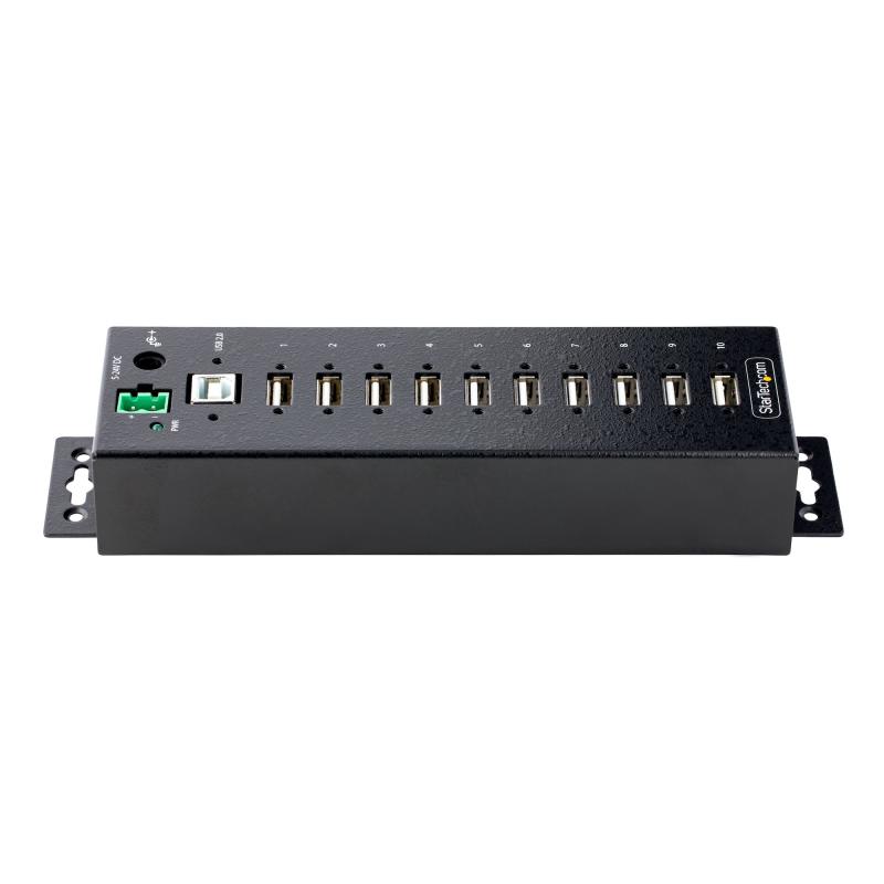 StarTech.com 10-Port Industrial USB 2.0 Hub, Rugged USB Hub w/ESD Level 4 Protection, DIN/Wall/Desk-Mountable USB-A HUB, USB Port Expander w/Lockable Ports, Multiport USB Hub 3