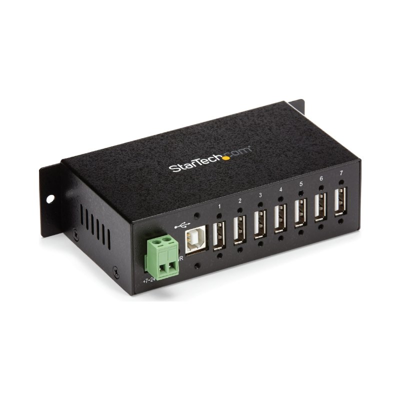 StarTech.com 7-Port USB 2.0 Hub - Metal Industrial USB-A Hub with ESD Protection & 350W Surge Protection - Din Rail, Wall or Desk Mountable - TAA Compliant USB Expander Hub