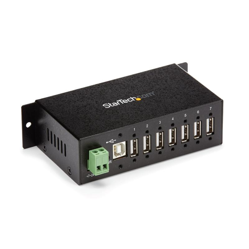 StarTech.com Hub USB 2.0 à 7 ports - Hub USB-A industriel en métal avec protection ESD et protection contre les surtensions de 350W - Montage sur rail DIN, mural ou sur bureau - Hub d'extension USB conforme TAA