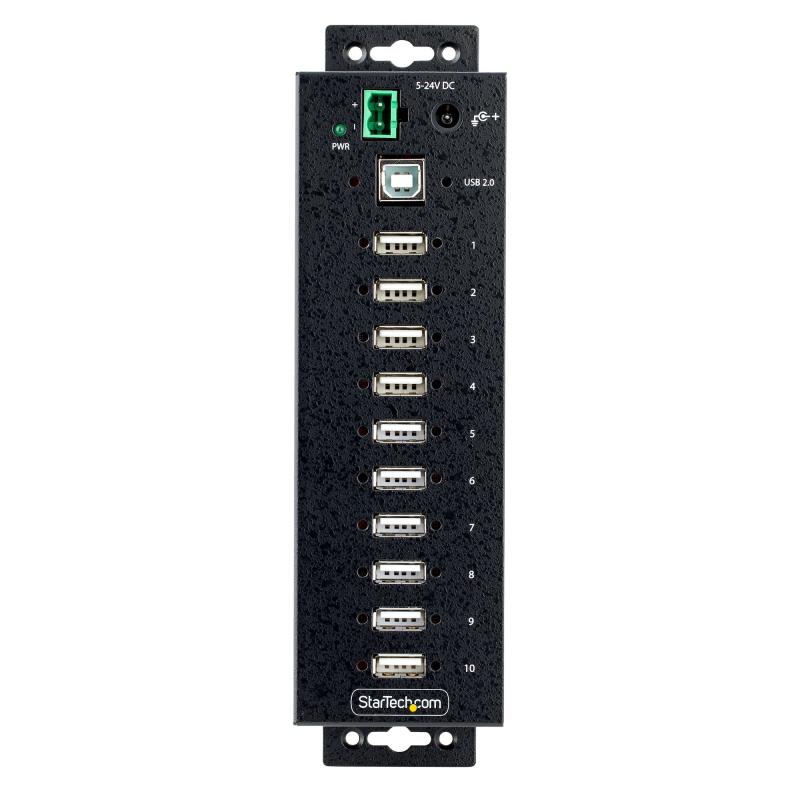 StarTech.com 10-Port Industrial USB 2.0 Hub, Rugged USB Hub w/ESD Level 4 Protection, DIN/Wall/Desk-Mountable USB-A HUB, USB Port Expander w/Lockable Ports, Multiport USB Hub 4