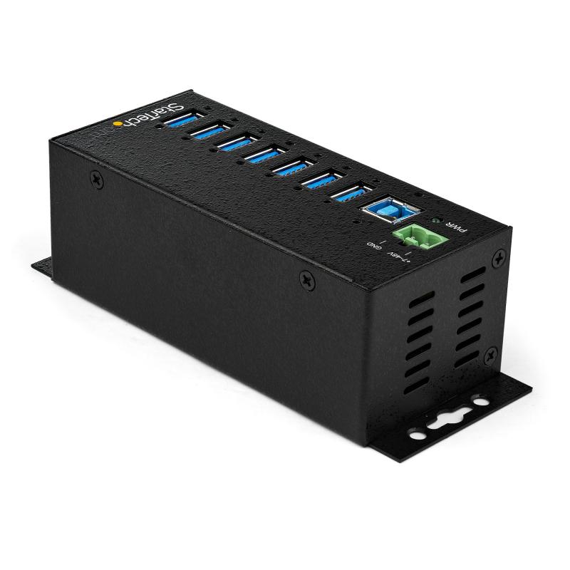 StarTech.com 7-Port USB 3.0 Hub with Power Adapter - Metal Industrial USB-A Hub with ESD & 350W Surge Protection - Din/Wall/Desk Mountable - High Speed USB 3.2 Gen 1 (5Gbps) Hub - TAA 2