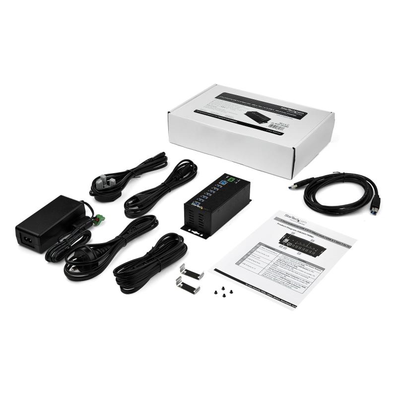 StarTech.com 7-Port USB 3.0 Hub with Power Adapter - Metal Industrial USB-A Hub with ESD & 350W Surge Protection - Din/Wall/Desk Mountable - High Speed USB 3.2 Gen 1 (5Gbps) Hub - TAA 4