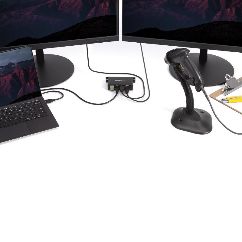 StarTech.com 4-Port USB 2.0 Hub - Metal Industrial USB-A Hub - Din Rail, Wall or Desk Mountable USB Data Hub - TAA Compliant USB Expander Hub 4