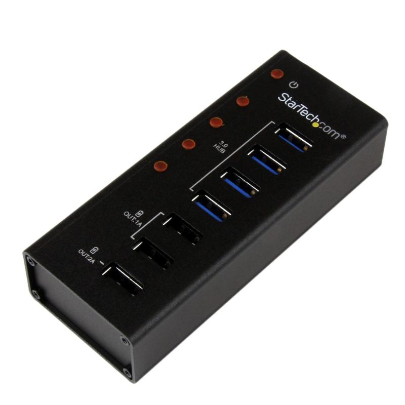 StarTech.com 4 Port USB 3.0 Hub (5Gbps) plus 3 Dedicated USB Charging Ports (2 x 1A & 1 x 2A) - Wall Mountable Metal Enclosure