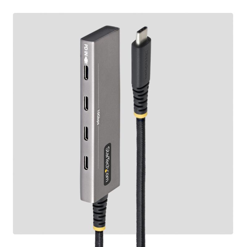 StarTech.com 4-Port USB-C Hub, 10Gbps, 100W PD Charging, 4x USB-C Ports, Overcurrent Protection, PCR Aluminum, For MacBook / Dell / ThinkPad / HP / iPad / Tablet 2