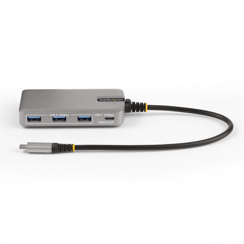 StarTech.com 4-Port USB-C Hub with USB-C DP Alt Mode Video Output 4K 60Hz - 3x USB-A, 1x USB Type-C, 100W Power Delivery Pass-Through, USB 3.2 10Gbps, 1ft/30cm Cable, Portable USB Hub 3