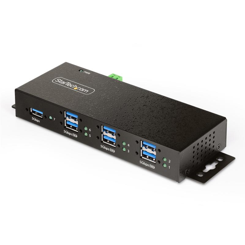 StarTech.com 7-Port Managed USB Hub with 7x USB-A, Heavy Duty with Metal Industrial Housing, ESD & Surge Protection, Wall/Desk/Din-Rail Mountable, USB 3.0/3.1/3.2 Gen 1 5Gbps - TAA