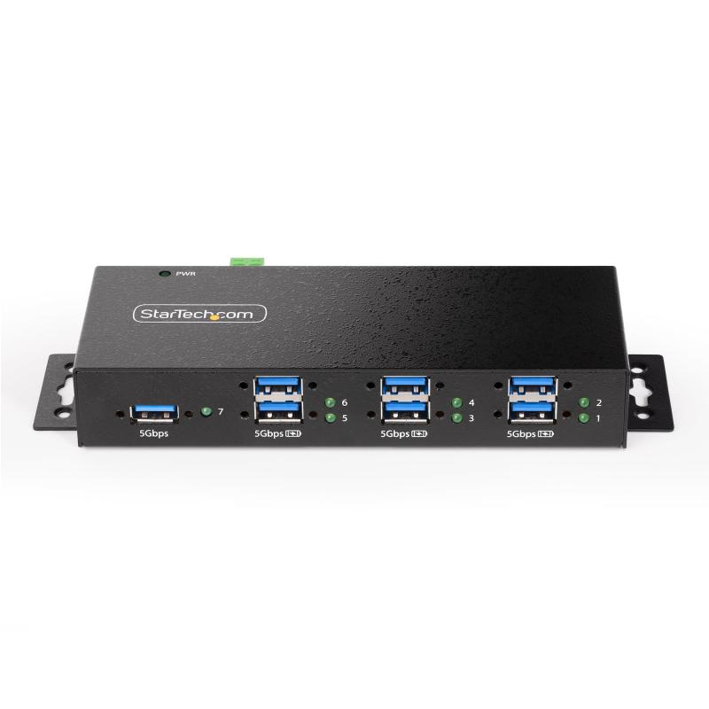 StarTech.com 7-Port Managed USB Hub with 7x USB-A, Heavy Duty with Metal Industrial Housing, ESD & Surge Protection, Wall/Desk/Din-Rail Mountable, USB 3.0/3.1/3.2 Gen 1 5Gbps - TAA 3