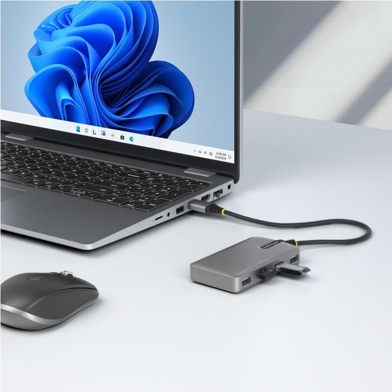 StarTech.com 4-Port USB-A Hub, 5Gbps, Bus Powered, USB-A to 4x USB-A Hub with USB-C Auxiliary Power Input, 1ft/30cm Host Cable, Portable Desktop/Laptop USB Hub 3