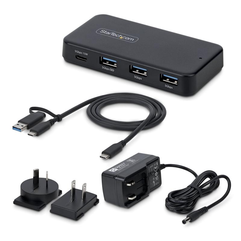 StarTech.com 4-Port USB-C and USB-A Hub, 5Gbps, Self-Powered, 2-in-1 USB-C and USB-A Host Cable, 1x USB-C and 3x USB-A (1x BC 1.2), 36W Power Adapter Included 3