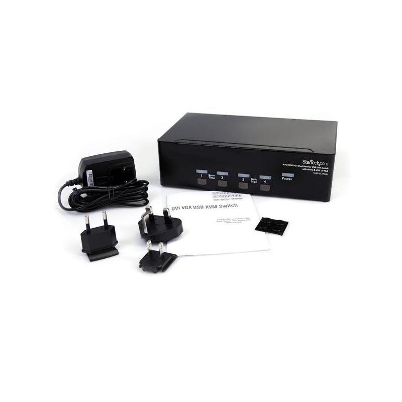 StarTech.com 4 Port DVI VGA Dual Monitor KVM Switch USB with Audio & USB 2.0 Hub - TAA 3