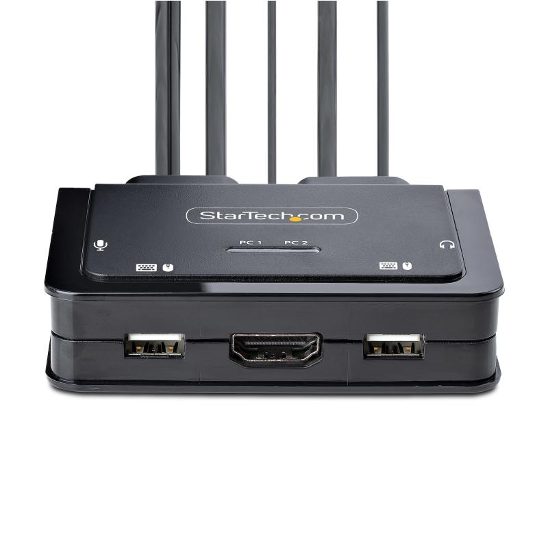 StarTech.com 2-Port Hybrid USB-C HDMI Cable KVM Switch, 4K 60Hz, Compact KVM with 6ft/1.8m USB-A/HDMI/Audio & 4ft/1.2m USB-C Integrated Host Cables, Bus Powered - Remote Push Button/Hotkey Switching 3