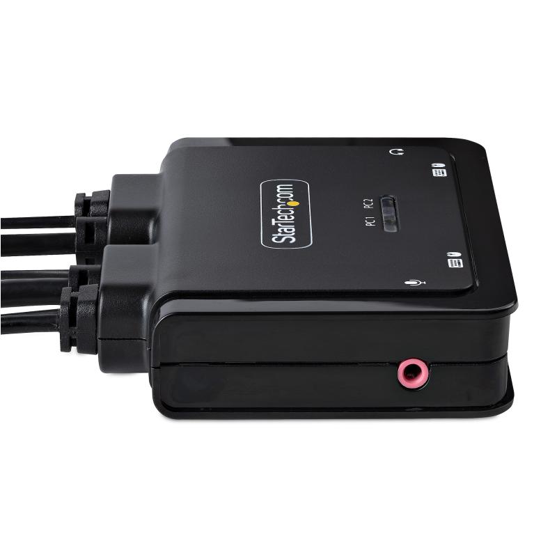 StarTech.com 2-Port Hybrid USB-C HDMI Cable KVM Switch, 4K 60Hz, Compact KVM with 6ft/1.8m USB-A/HDMI/Audio & 4ft/1.2m USB-C Integrated Host Cables, Bus Powered - Remote Push Button/Hotkey Switching 4