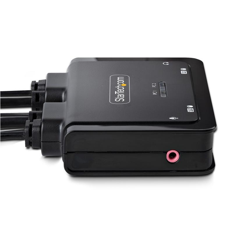 StarTech.com 2-Port Hybrid USB-C DisplayPort Cable KVM Switch, 4K 60Hz, Compact KVM with 6ft/1.8m USB-A/DisplayPort/Audio & 4ft/1.2m USB-C Integrated Host Cables, Bus Powered - Remote Push Button/Hotkey Switching 4