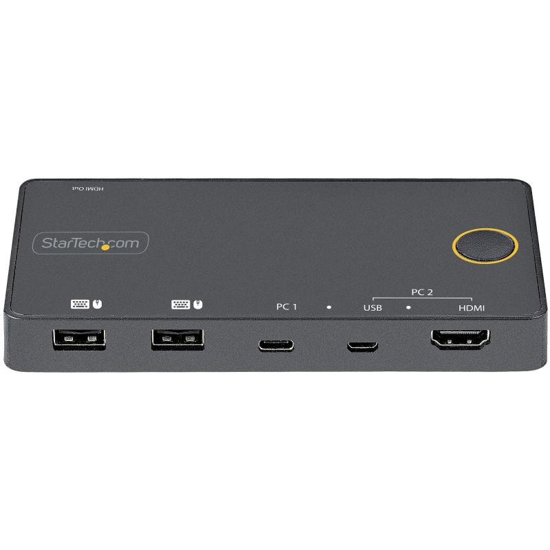 StarTech.com 2 Port Hybrid USB-A + HDMI & USB-C KVM Switch - Single 4K 60Hz HDMI 2.0 Monitor - Compact Desktop and/or Laptop HDMI KVM Switch - USB Bus Powered - Thunderbolt 3 Compatible 2
